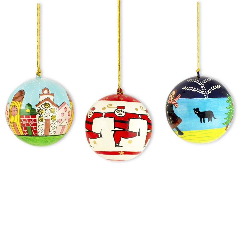 Set of 3 Santa Wooden Christmas Ball Ornaments BestPysanky