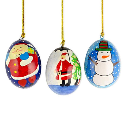 3 Wooden Egg Christmas Ornaments Santa, Christmas Tree and Snowman BestPysanky