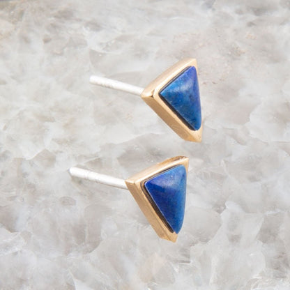 Dainty Blue Lapis Golden Triangle Stud Barse Jewelry