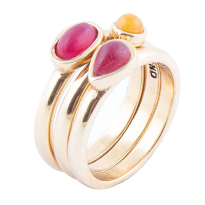 Dainty Stackable Red and Yellow Agate Golden Ring Set Barse Jewelry