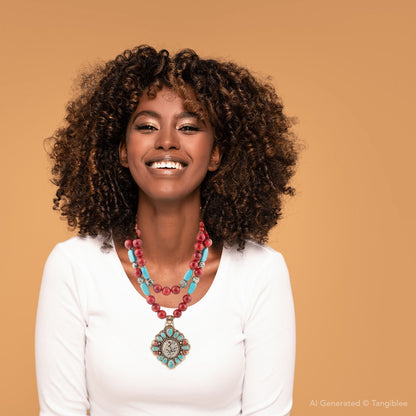 Dalmatian Jasper Colorful Golden Pendant Necklace Barse Jewelry