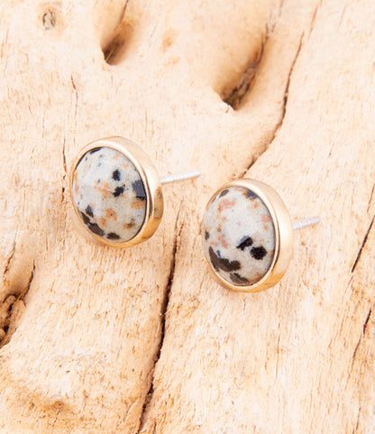 Dalmatian White and Black Jasper Golden Post Earrings Barse Jewelry