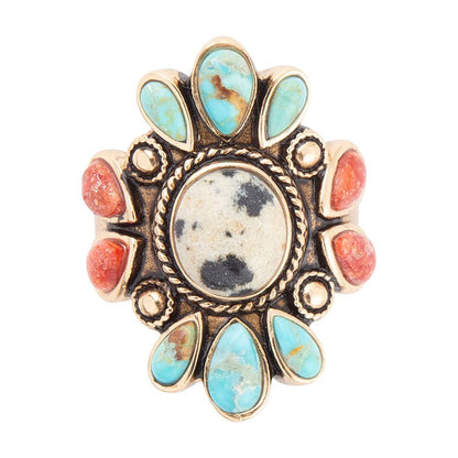 Dalmatian Jasper Multi Color Stone Golden Ring Barse Jewelry