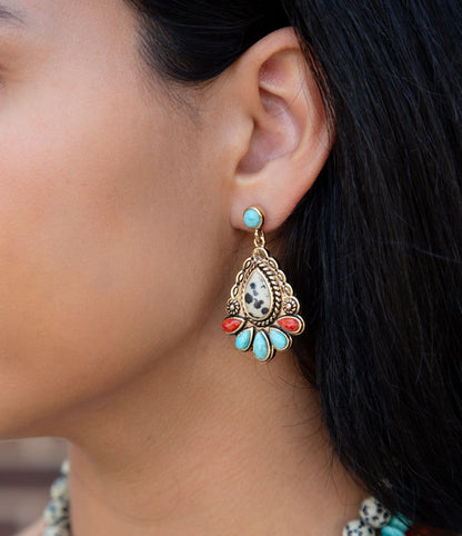 Dalmatian Jasper Colorful Golden Drop Earrings Barse Jewelry