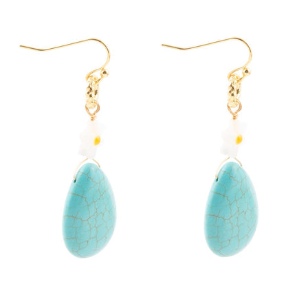 Dani Blue Turquoise Magnesite Flower Golden Drop Earrings Barse Jewelry