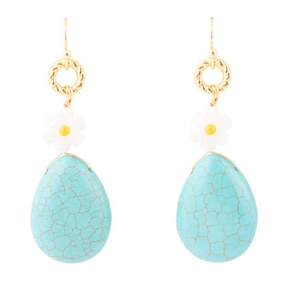 Dani Blue Turquoise Magnesite Flower Golden Drop Earrings Barse Jewelry
