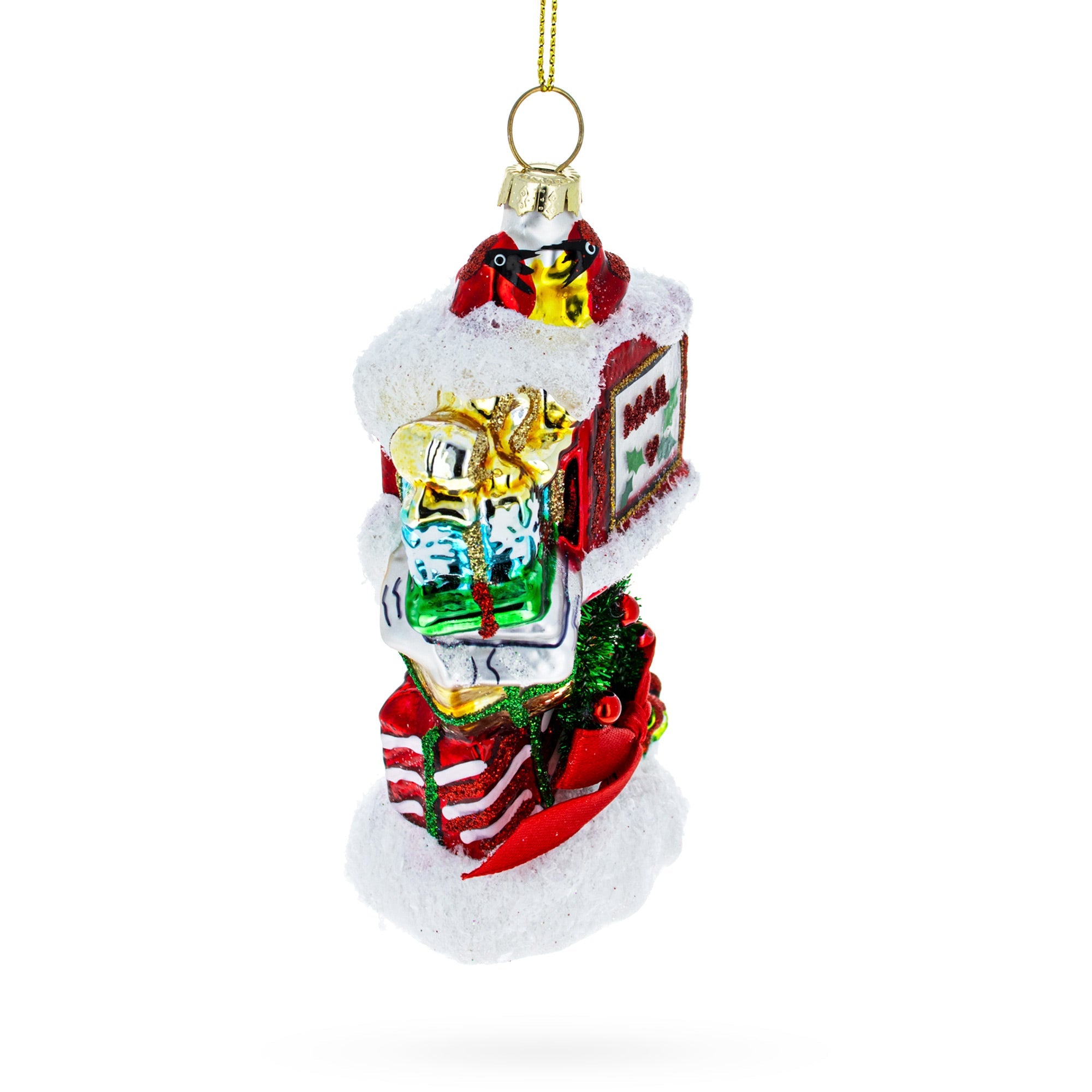 Snowy Red Mailbox Full of Gifts Glass Christmas Ornament BestPysanky