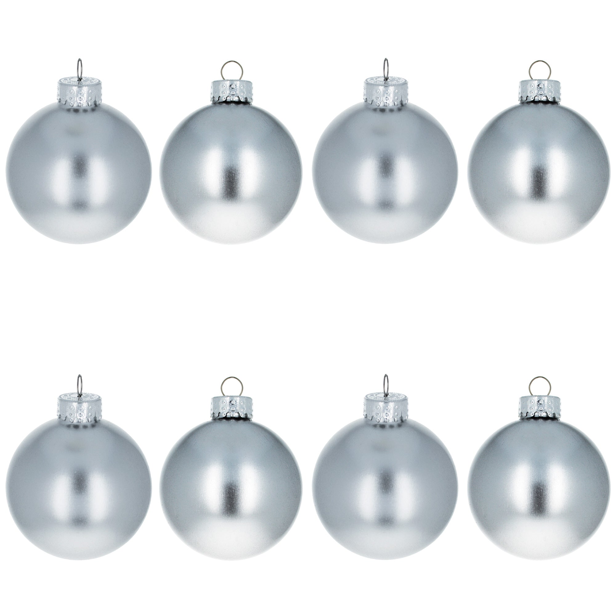 Set of 8 Shiny Silver Glass Christmas Ball Ornament DIY Craft 2.6 Inches