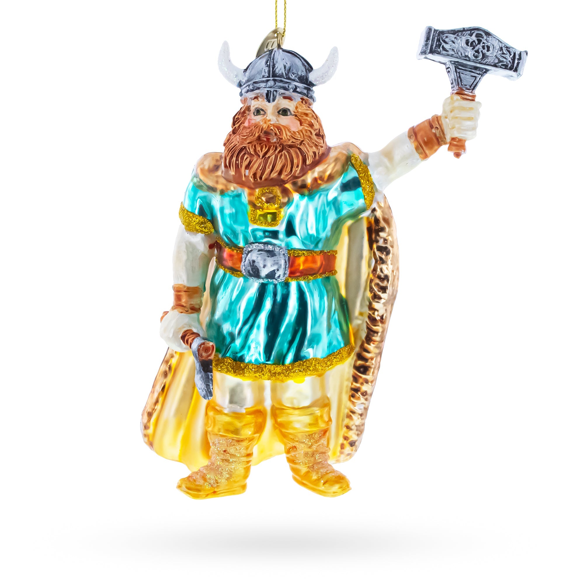 Viking Warrior with Hammer Glass Christmas Ornament