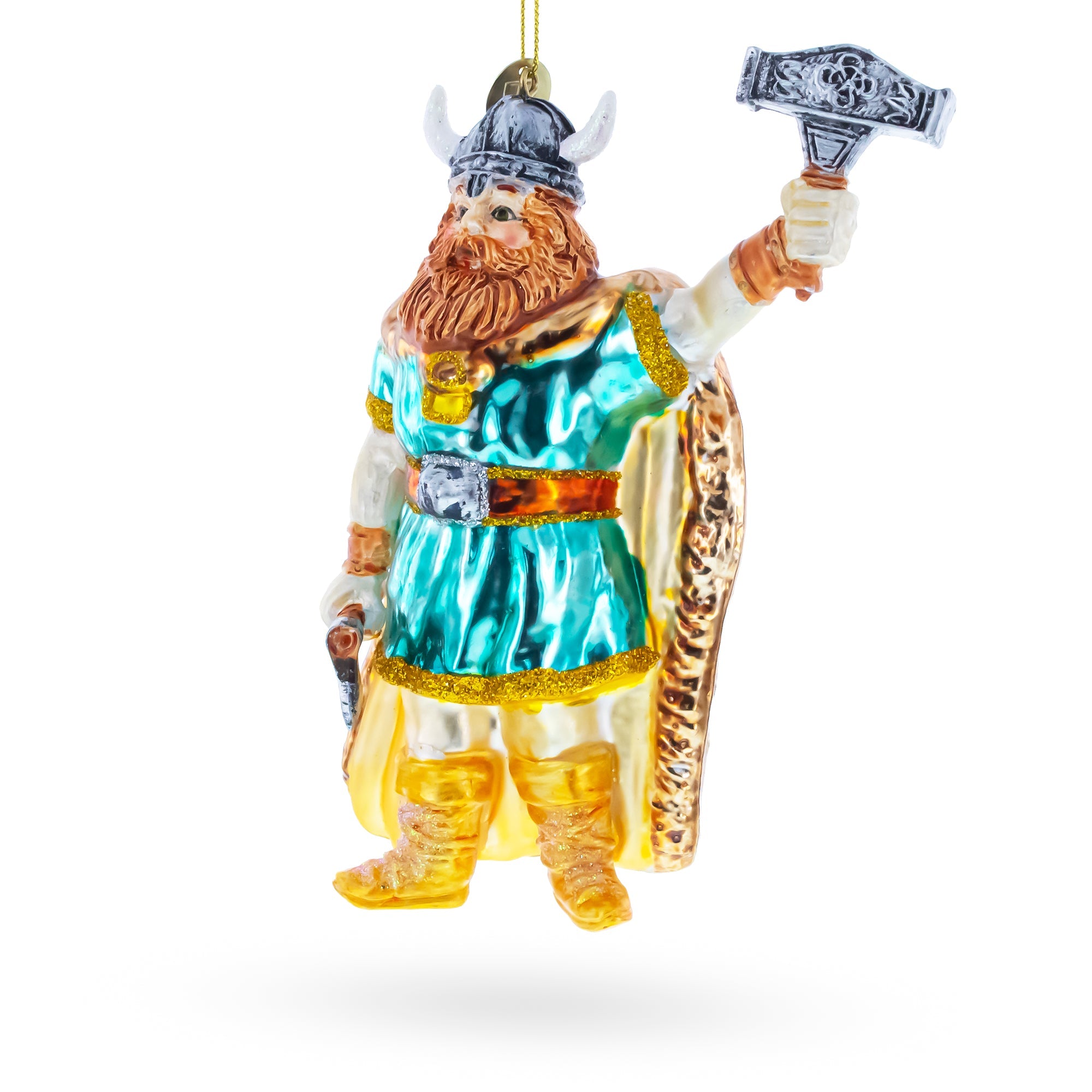 Viking Warrior with Hammer Glass Christmas Ornament