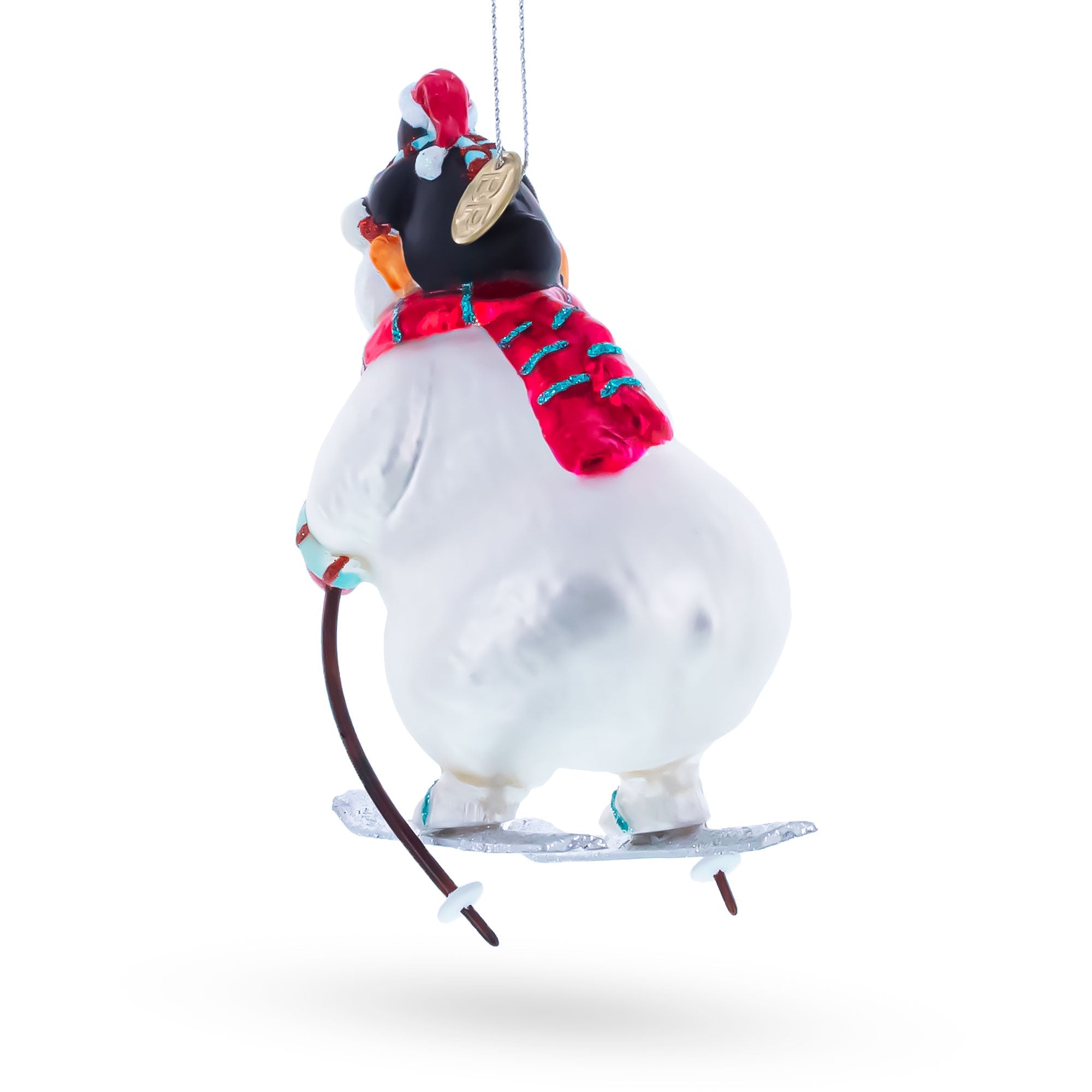 Skiing Polar Bear with Penguin Glass Christmas Ornament