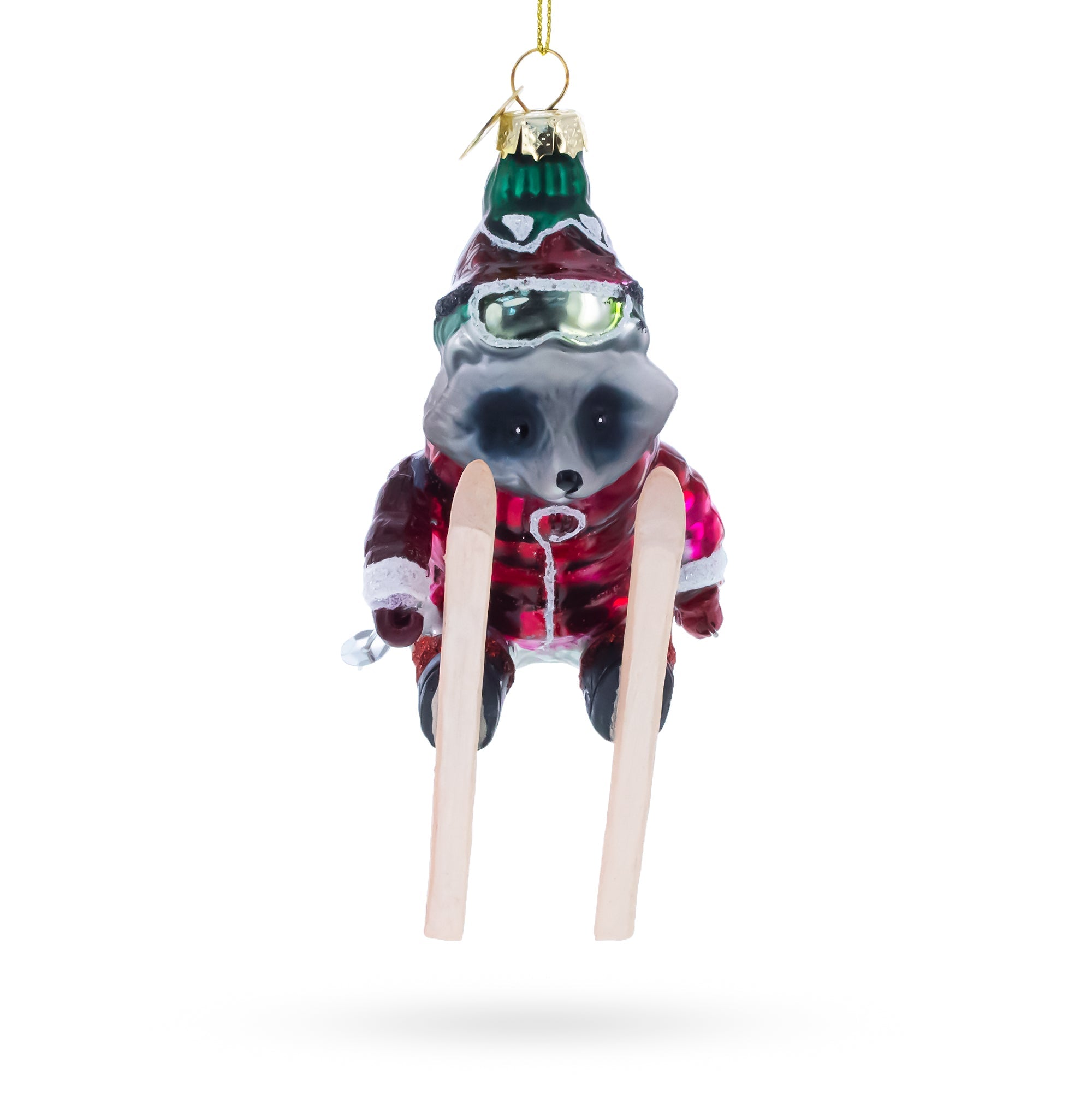 Skiing Raccoon Glass Christmas Ornament