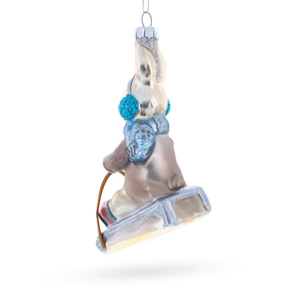 Sledding Bunny Glass Christmas Ornament