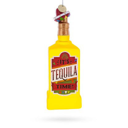 Tequila Bottle with Sombrero Glass Christmas Ornament