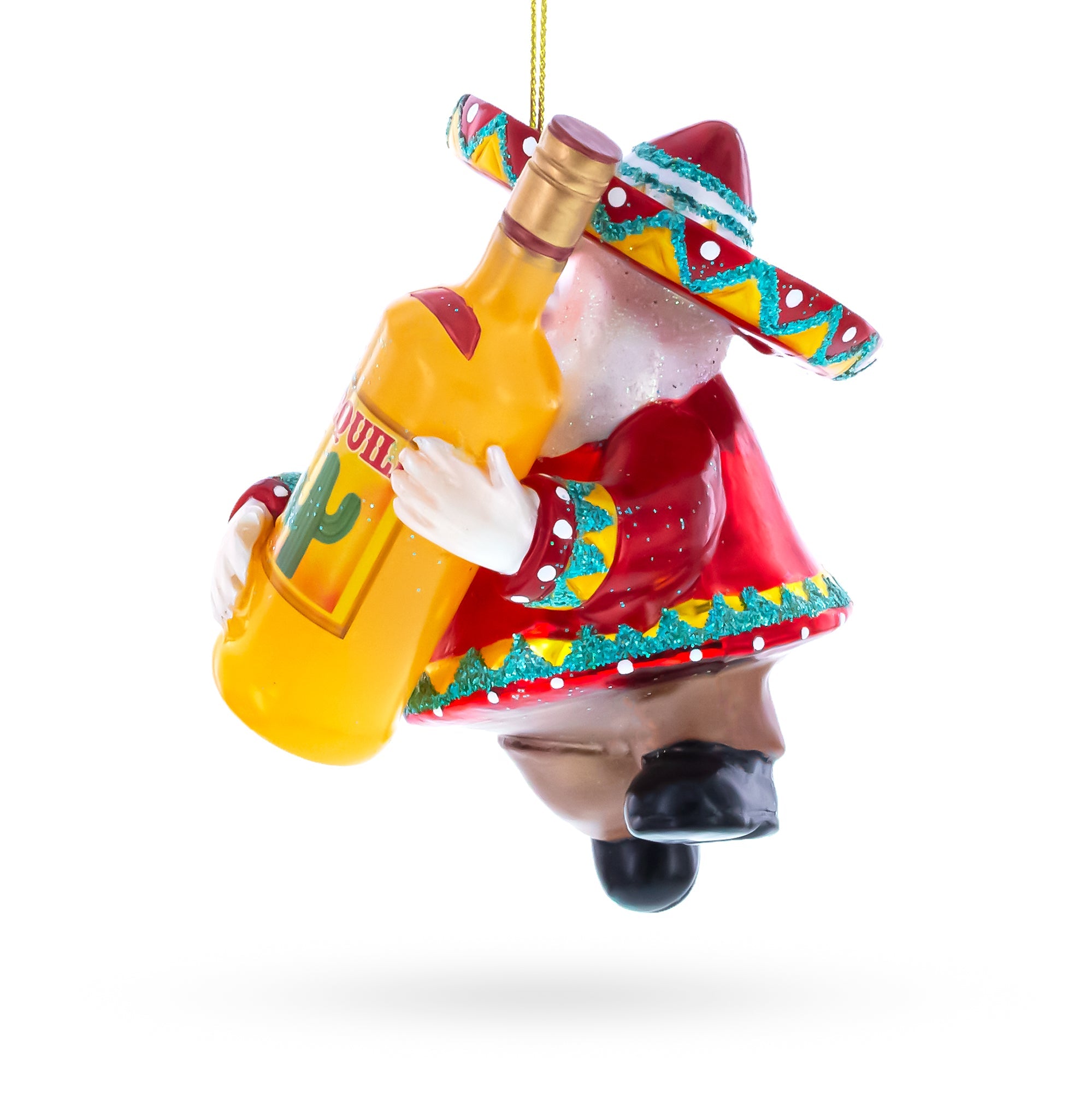 Mexican Santa with Tequila Bottle Glass Christmas Ornament