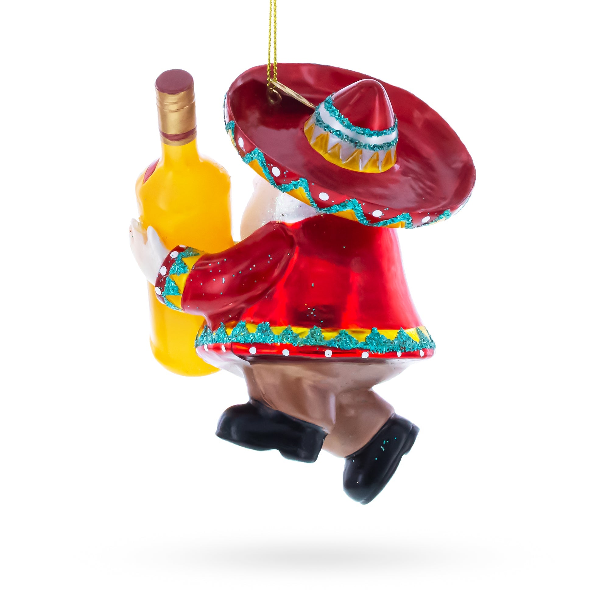 Mexican Santa with Tequila Bottle Glass Christmas Ornament