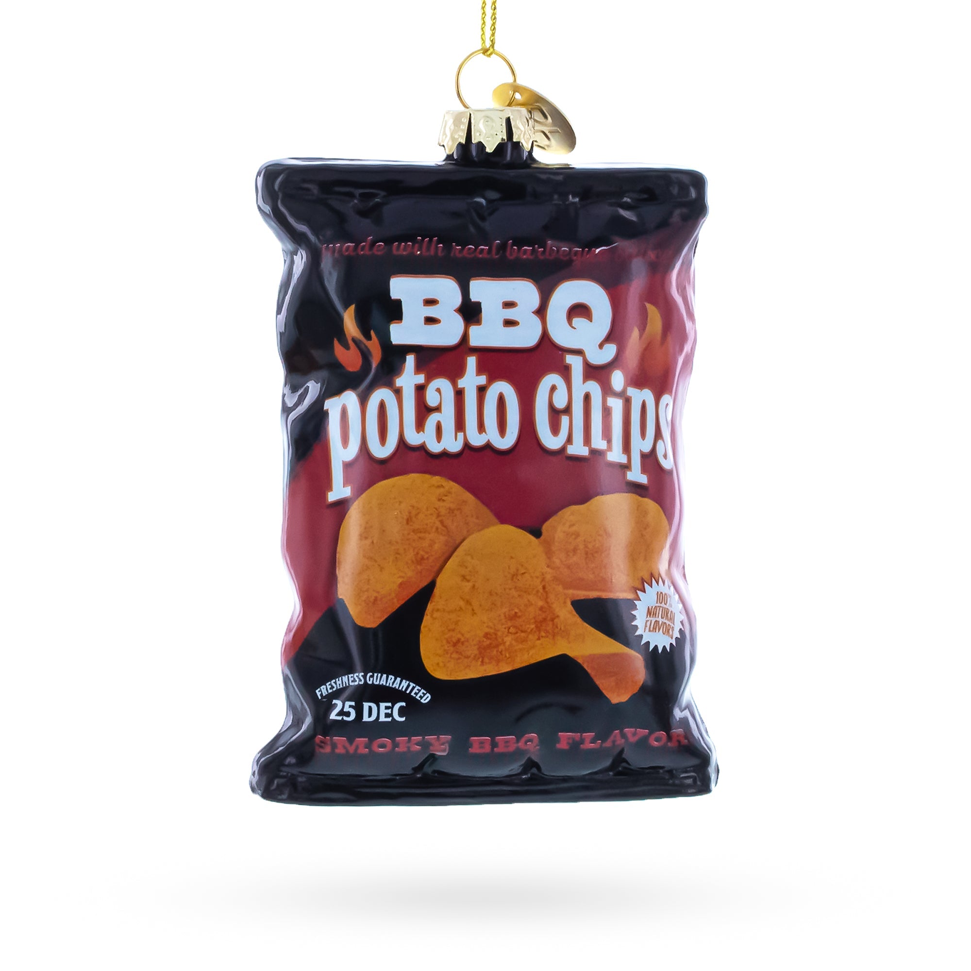 BBQ Potato Chips Bag Glass Christmas Ornament