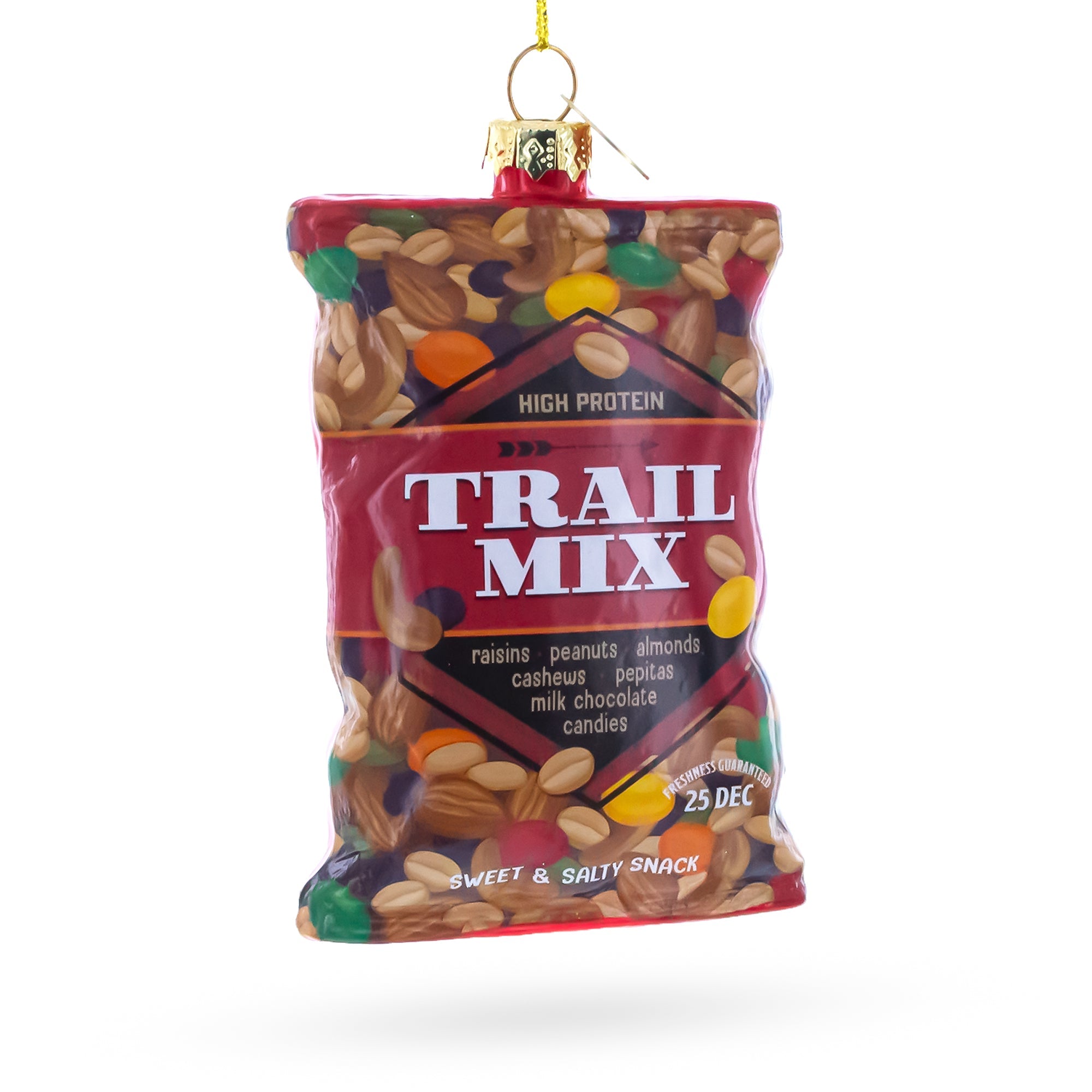 Trail Mix Snack Bag Glass Christmas Ornament