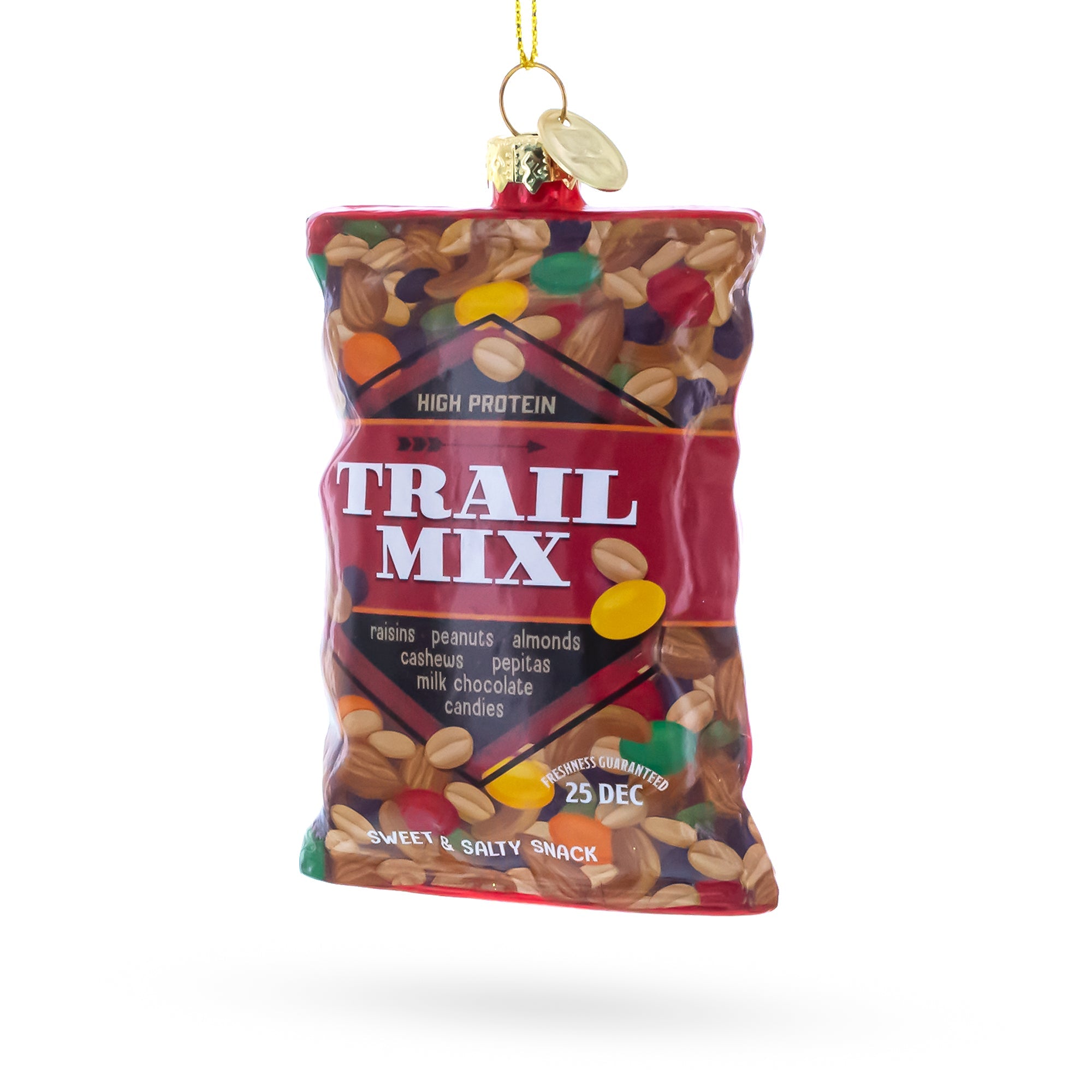 Trail Mix Snack Bag Glass Christmas Ornament