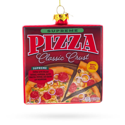 Supreme Pizza Box Glass Christmas Ornament