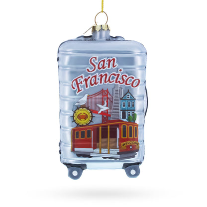 San Francisco Landmarks Suitcase Glass Christmas Ornament