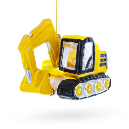 Yellow Excavator Glass Christmas Ornament
