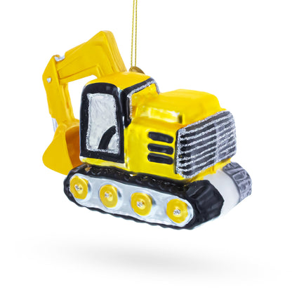Yellow Excavator Glass Christmas Ornament