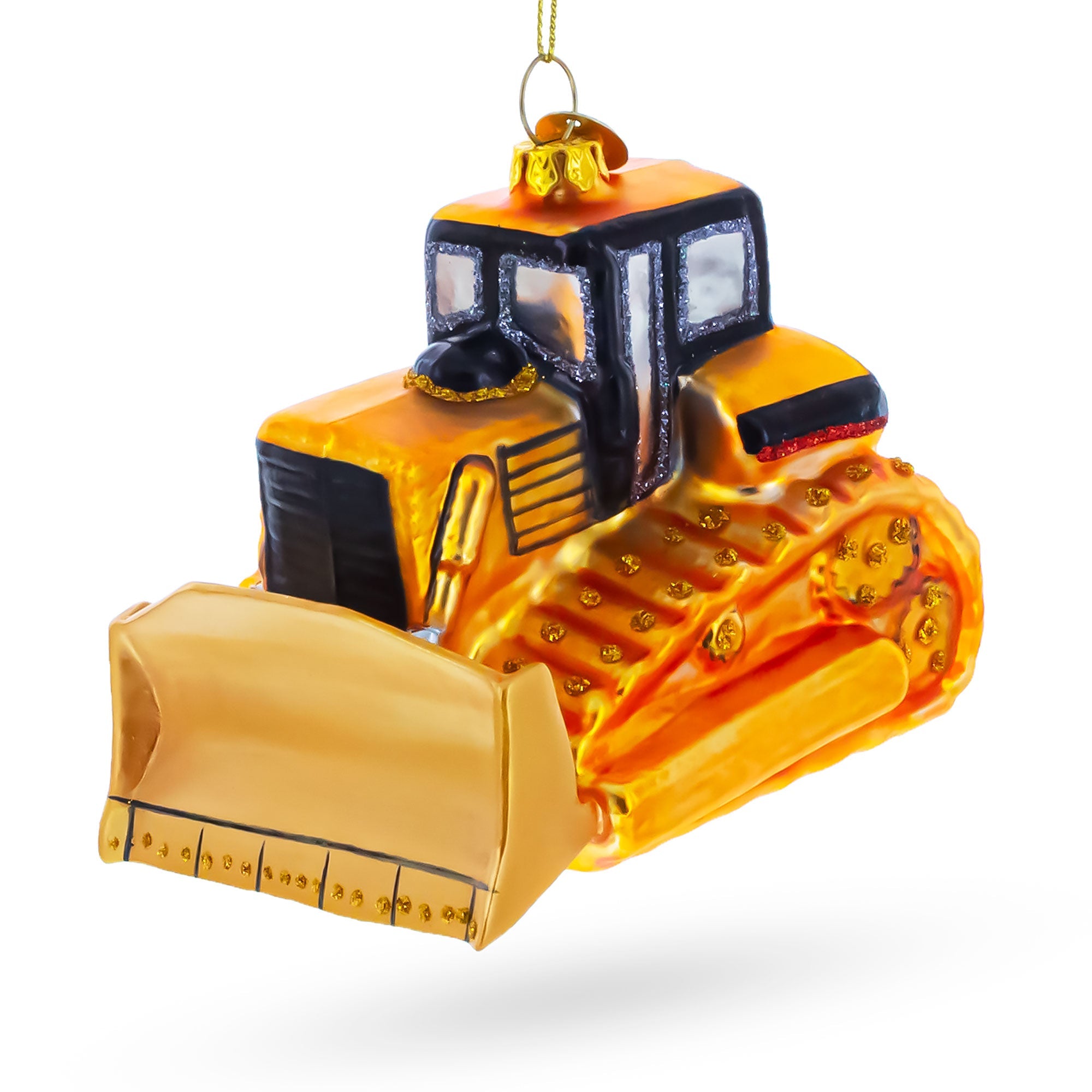 Bulldozer Construction Vehicle Glass Christmas Ornament