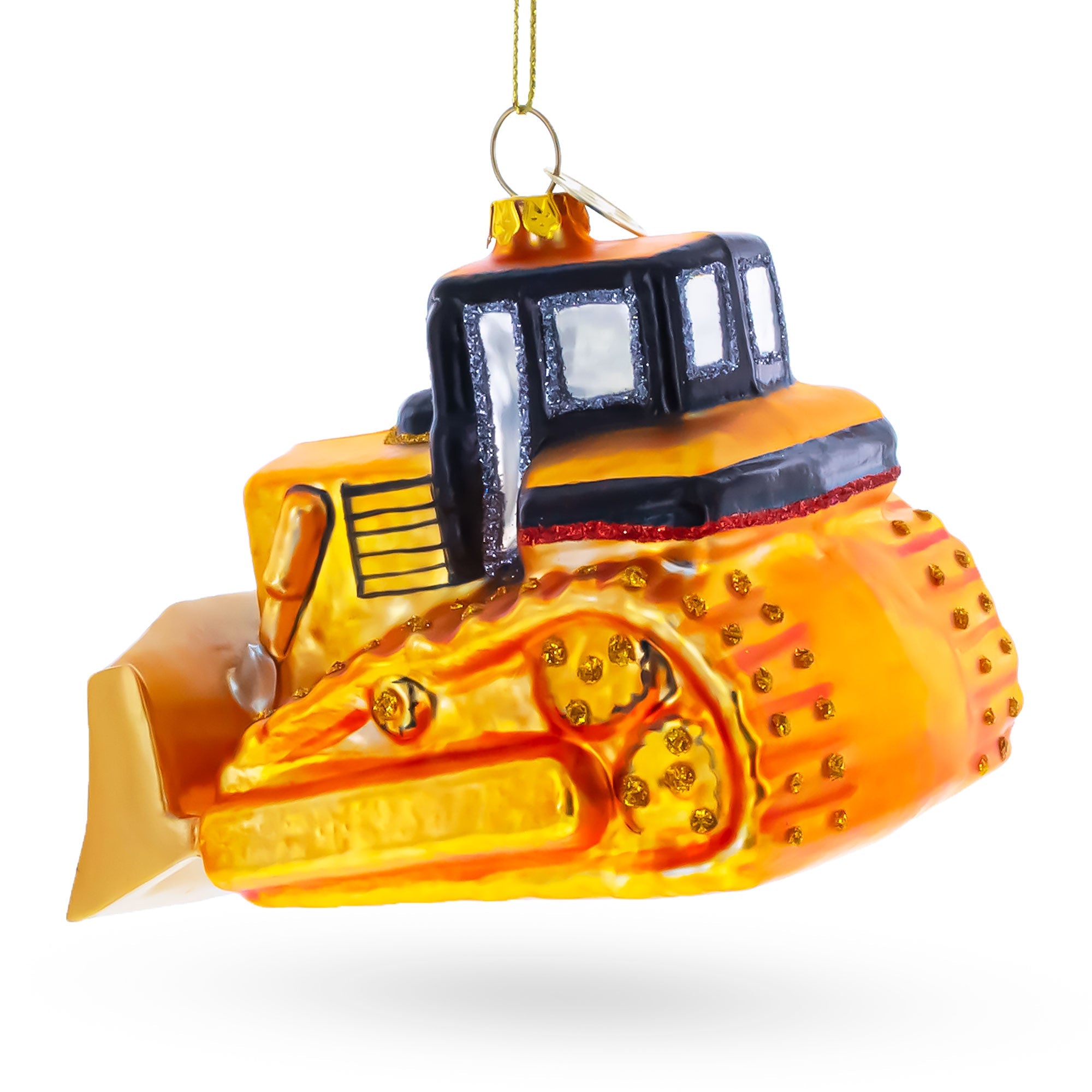 Bulldozer Construction Vehicle Glass Christmas Ornament