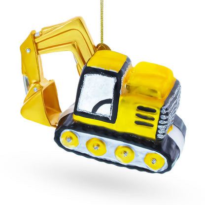 Track Excavator Construction Vehicle Glass Christmas Ornament