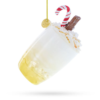 Whipped Cream Holiday Spirit Cocktail with Candy Cane Glass Christmas Ornament