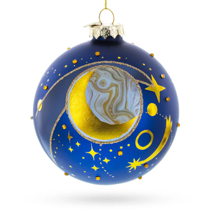 Blue Celestial Planets and Shooting Star Glass Ball Christmas Ornament