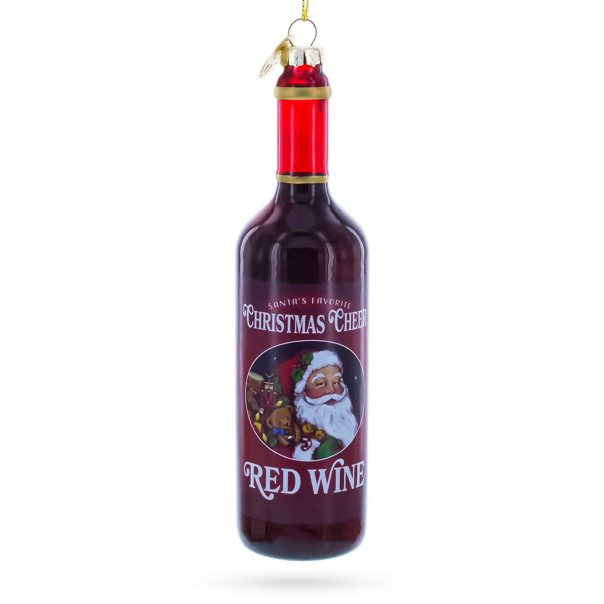 Santa’s Red Wine Bottle Glass Christmas Ornament