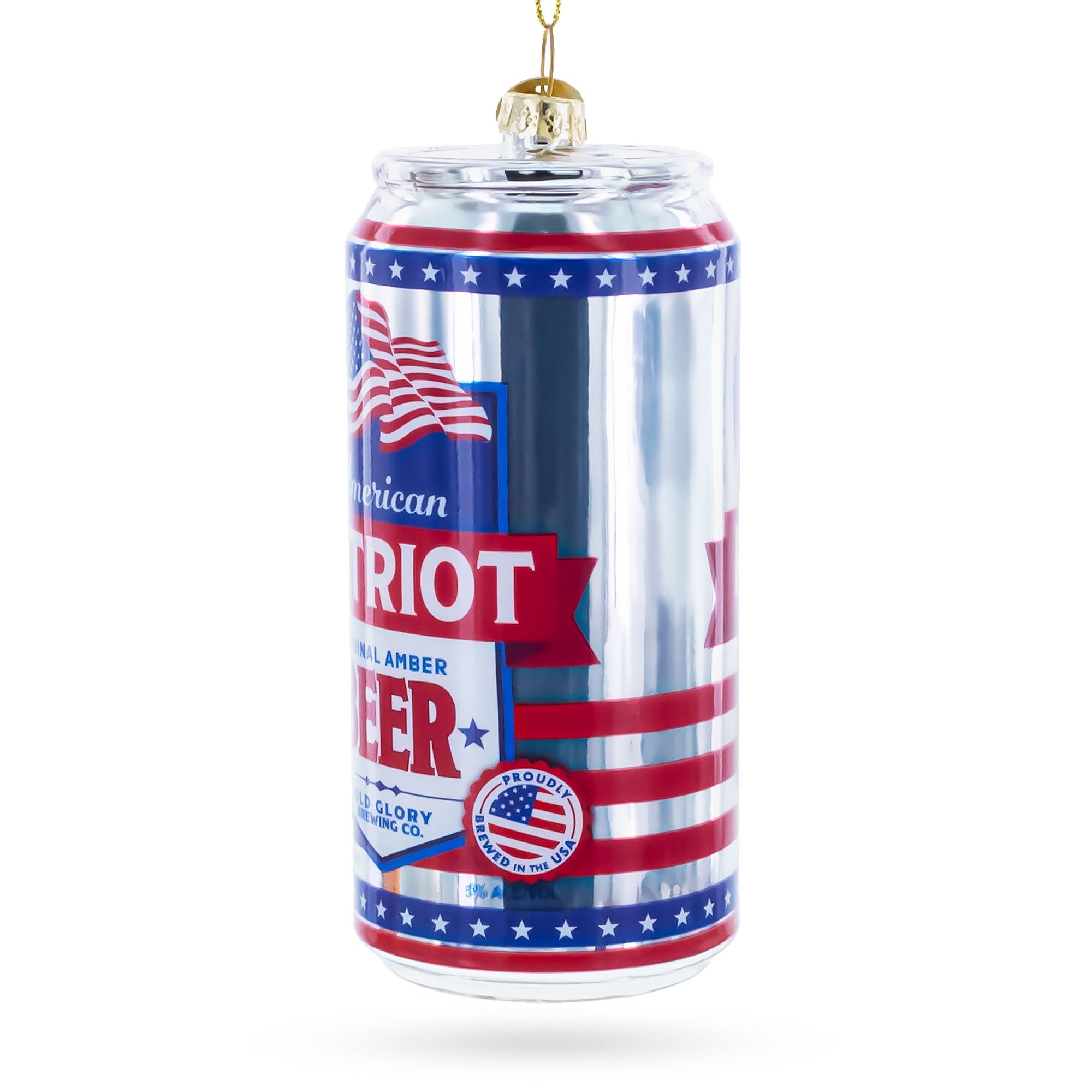 USA Patriot Beer Can Glass Christmas Ornament