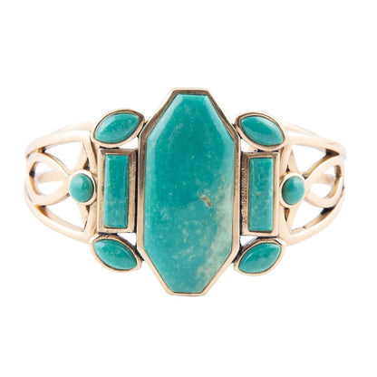 Deco Green Turquoise and Golden Statement Cuff Bracelet Barse Jewelry