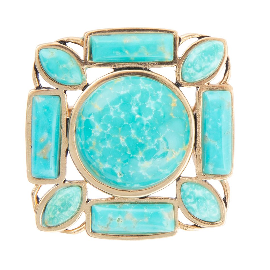 Deco Green Turquoise Golden Statement Ring Barse Jewelry