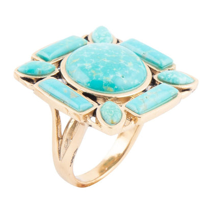 Deco Green Turquoise Golden Statement Ring Barse Jewelry
