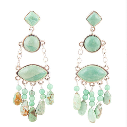 Deco Green Turquoise and Sterling Silver Chandelier Earrings Barse Jewelry