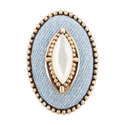 Denim Dreams White Mother of Pearl Golden Statement Ring Barse Jewelry