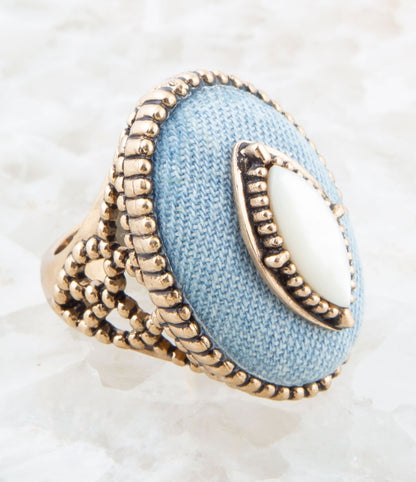 Denim Dreams White Mother of Pearl Golden Statement Ring Barse Jewelry