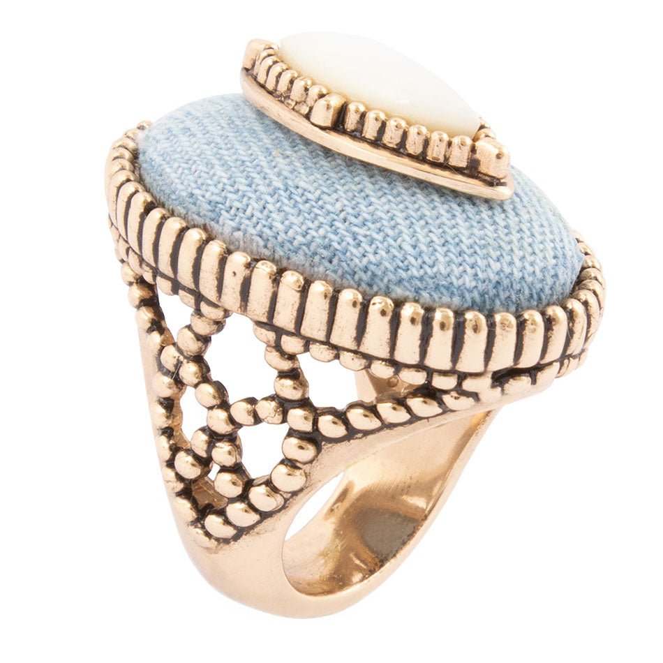 Denim Dreams White Mother of Pearl Golden Statement Ring Barse Jewelry
