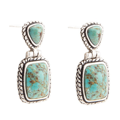 Detailed Blue Turquoise and Sterling Silver Drop Earrings Barse Jewelry