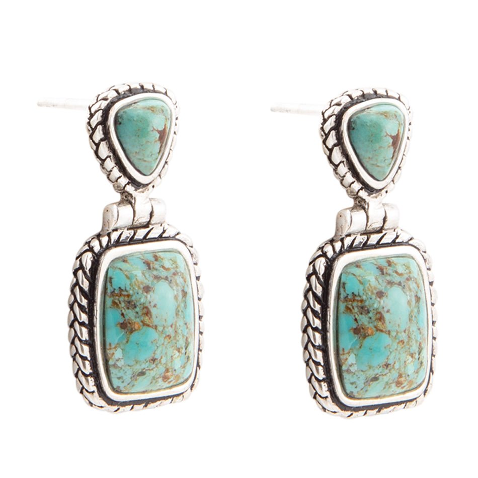Detailed Blue Turquoise and Sterling Silver Drop Earrings Barse Jewelry