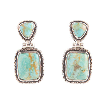 Detailed Blue Turquoise and Sterling Silver Drop Earrings Barse Jewelry