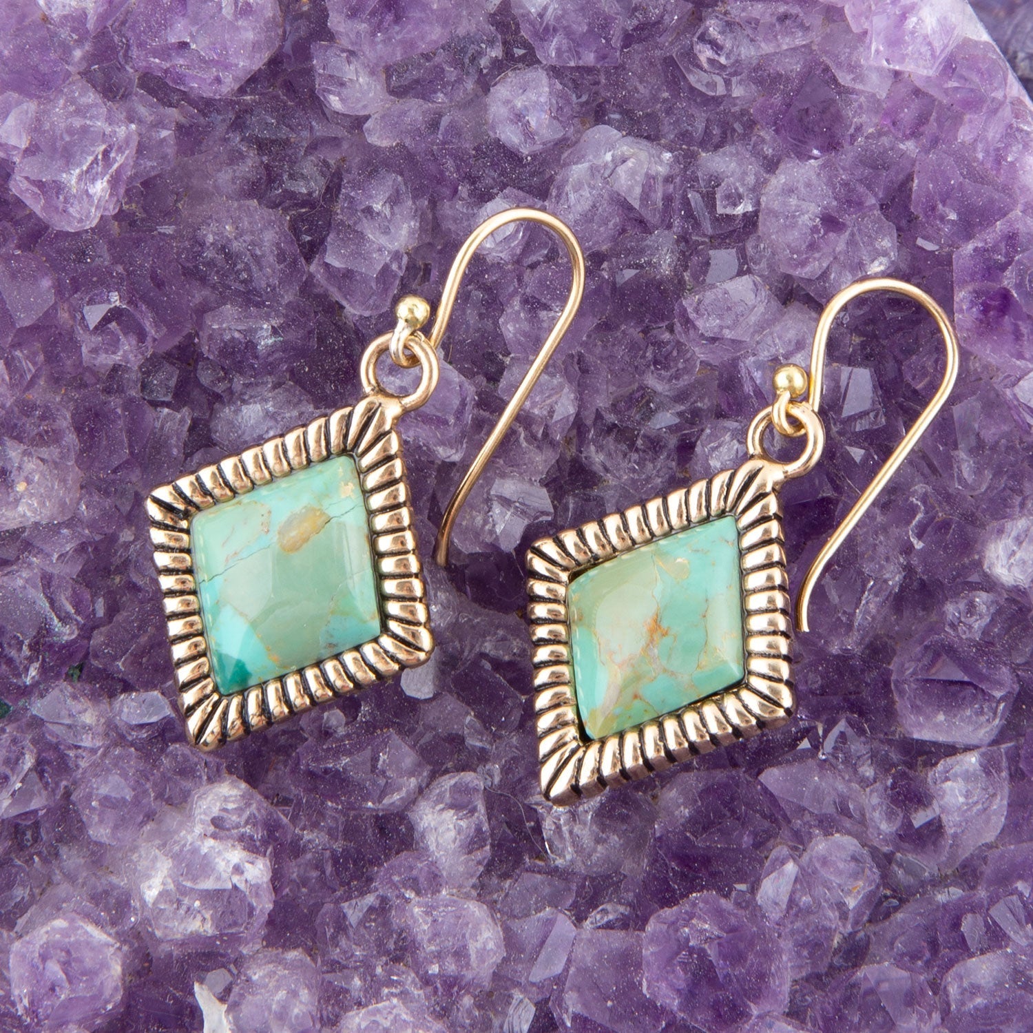 Diamond Days Blue Turquoise and Golden Earrings Barse Jewelry