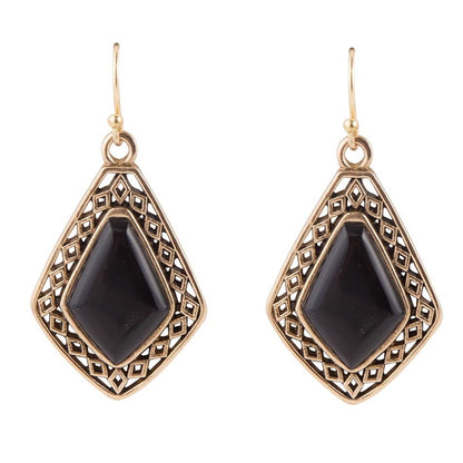 Diamond Black Onyx Stone Golden Drop Earrings Barse Jewelry