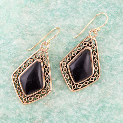 Diamond Black Onyx Stone Golden Drop Earrings Barse Jewelry