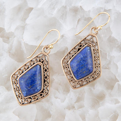 Dimond Blue Lapis Stone Golden Drop Earrings Barse Jewelry