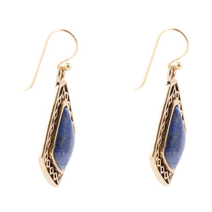 Dimond Blue Lapis Stone Golden Drop Earrings Barse Jewelry