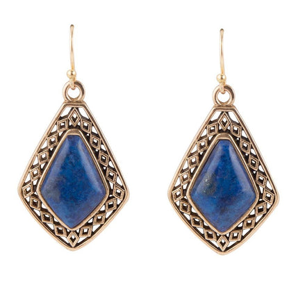 Dimond Blue Lapis Stone Golden Drop Earrings Barse Jewelry